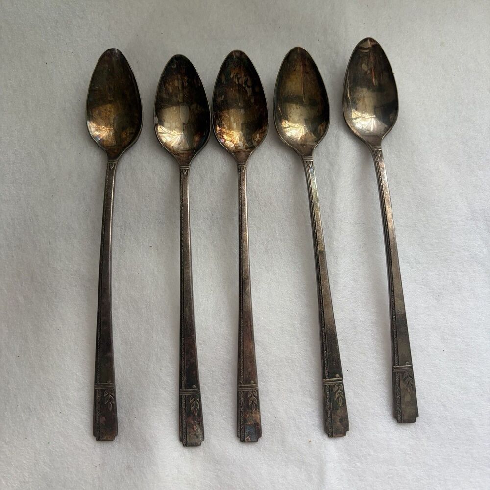 Oneida Prestige Plate GRENOBLE Silverplate 1938  ***  5 Iced Tea Spoons***
